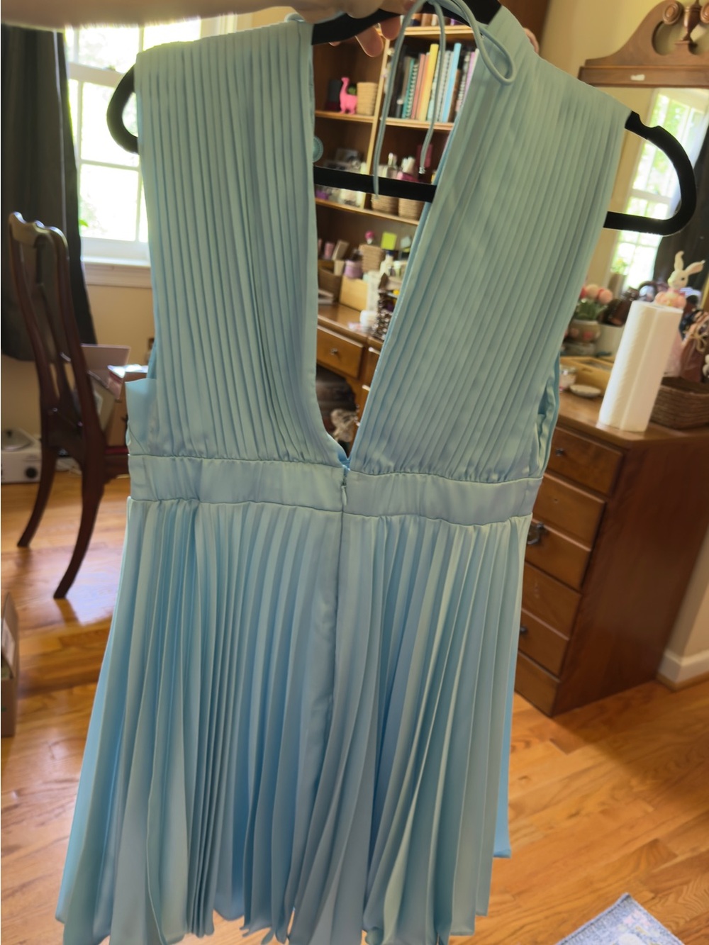 Abercrombie & Fitch Pleated V-Neck Mini Dress in Light Blue